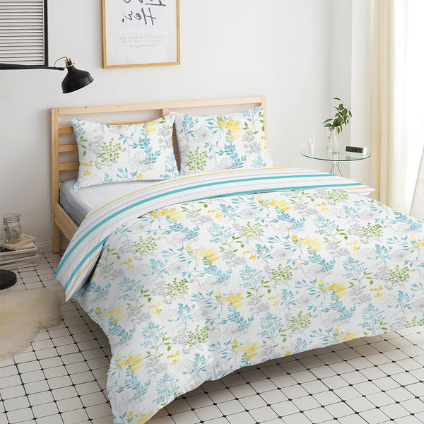 Fresh Floral & Leaf Print Bedding Set
