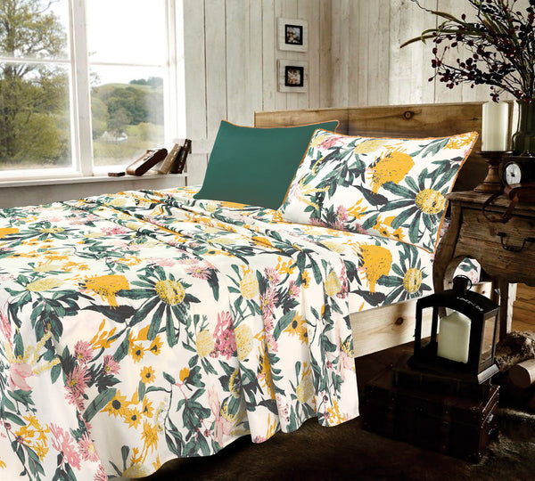 Vibrant Floral Garden 3 Piece Flat Sheet Set