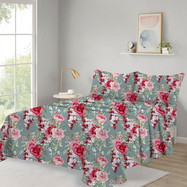 🌹 3PCS Bedsheet Set – Romantic Rose Garden Elegance 🌸🛏️