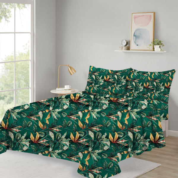 🌿 3PCS Tropical Bedsheet Set – Lush Green Paradise 🍃🛏️