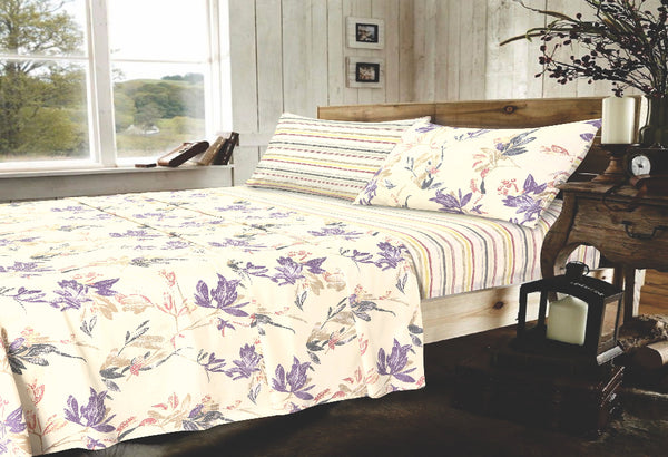 Serene Leafy Print 3 Piece Flat Sheet Set