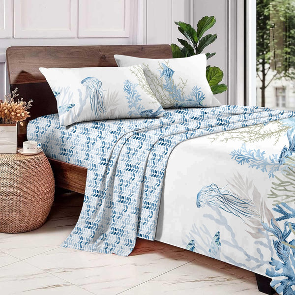 Ocean Serenity 3-Piece Cotton Bedsheet Set