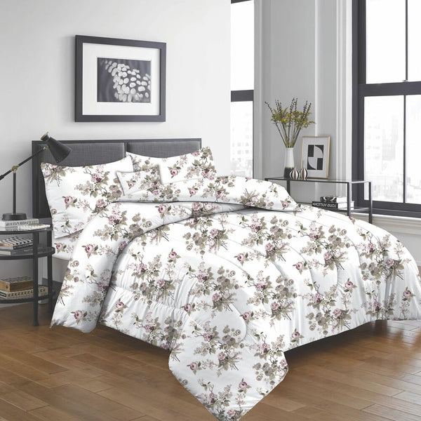 Elegant White & Rose Floral Bedding Set